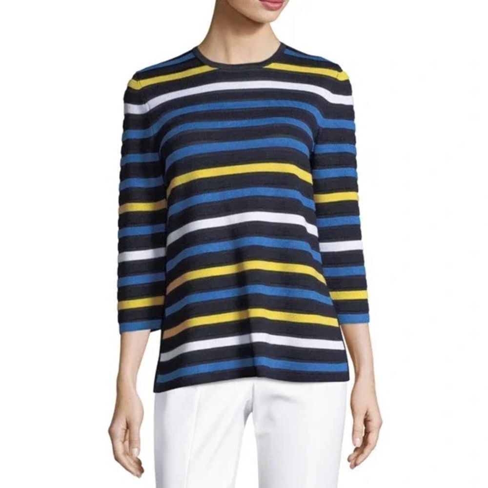 Nwt St. John Ombre Striped Knit Sweater Women's Size Large 3/4 Sleeve Wool Blend